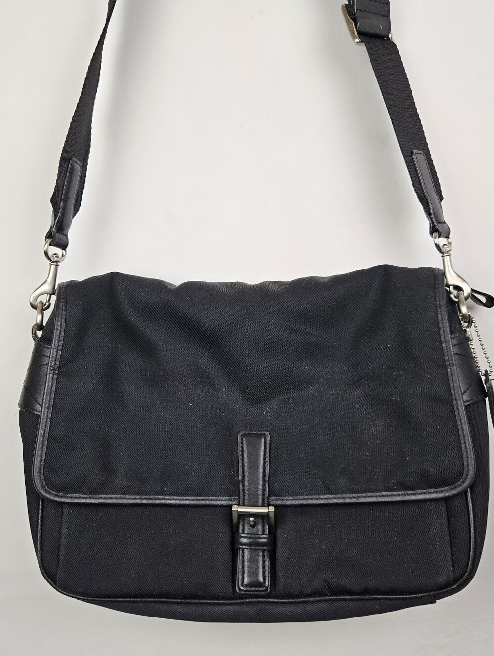 COACH Mercer 7435 Black Twill Leather Trim Messenger Crossbody Bag Purse